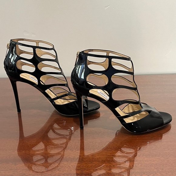 EUC Jimmy Choo Ren 100 Cut Out Black Leather Heels - Picture 5 of 13